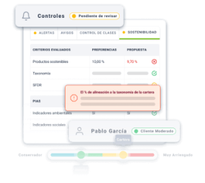 Composición visual de varias funcionalidades del módulo ADVICE que automatiza los procesos de asesoramiento asegurando los requisitos regulatorios